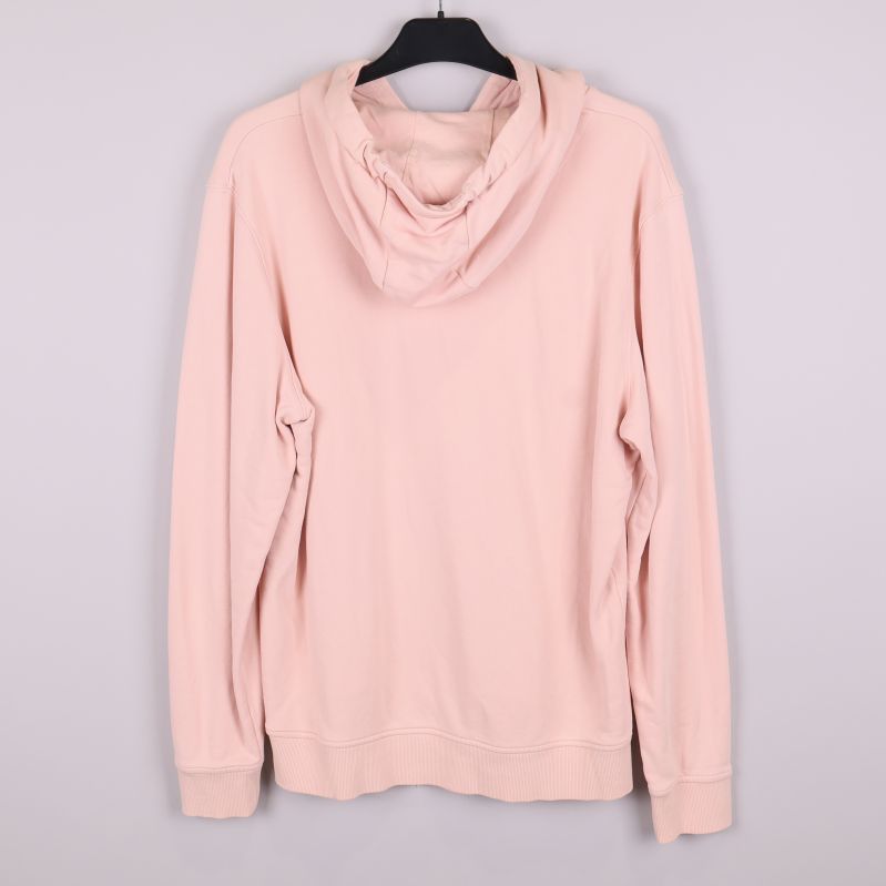 Baksidan av ljusrosa hoodie med huva