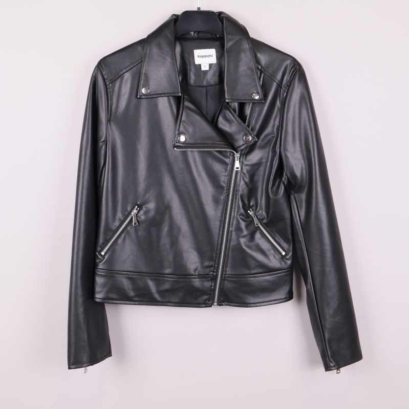 Svart bikerjacka med dragkedjor framifrån