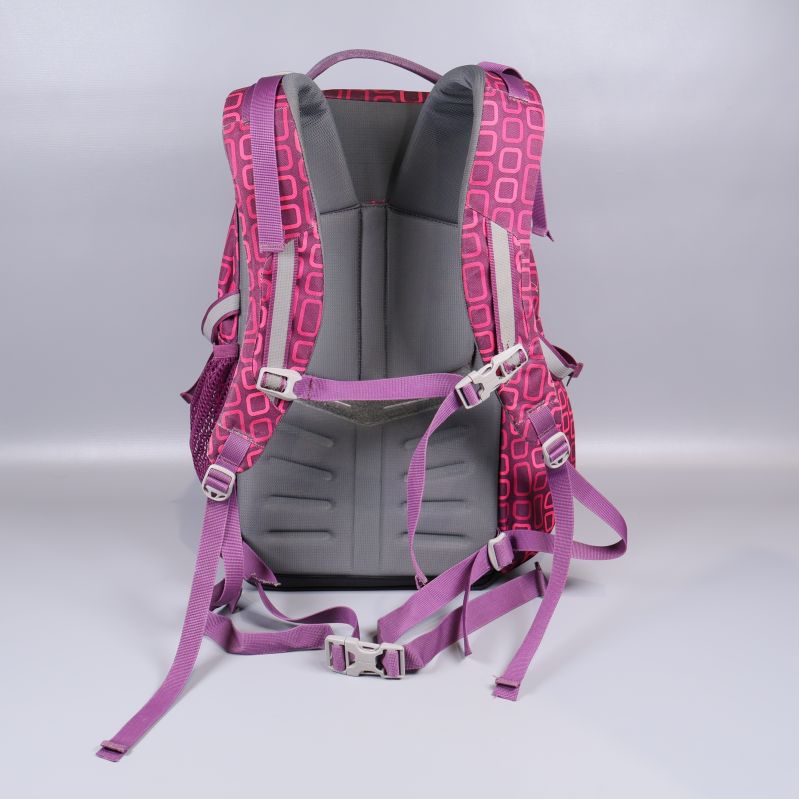 Baksida på ryggsäck med vadderade axelremmar