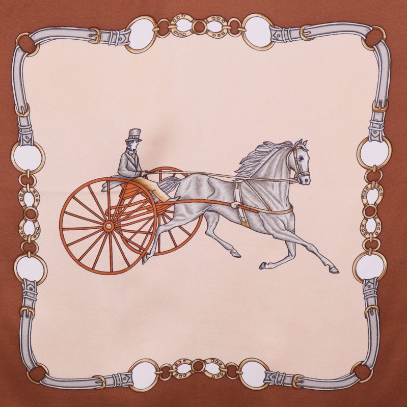 Häst och kusk i centrum av scarf med dekorativ ram