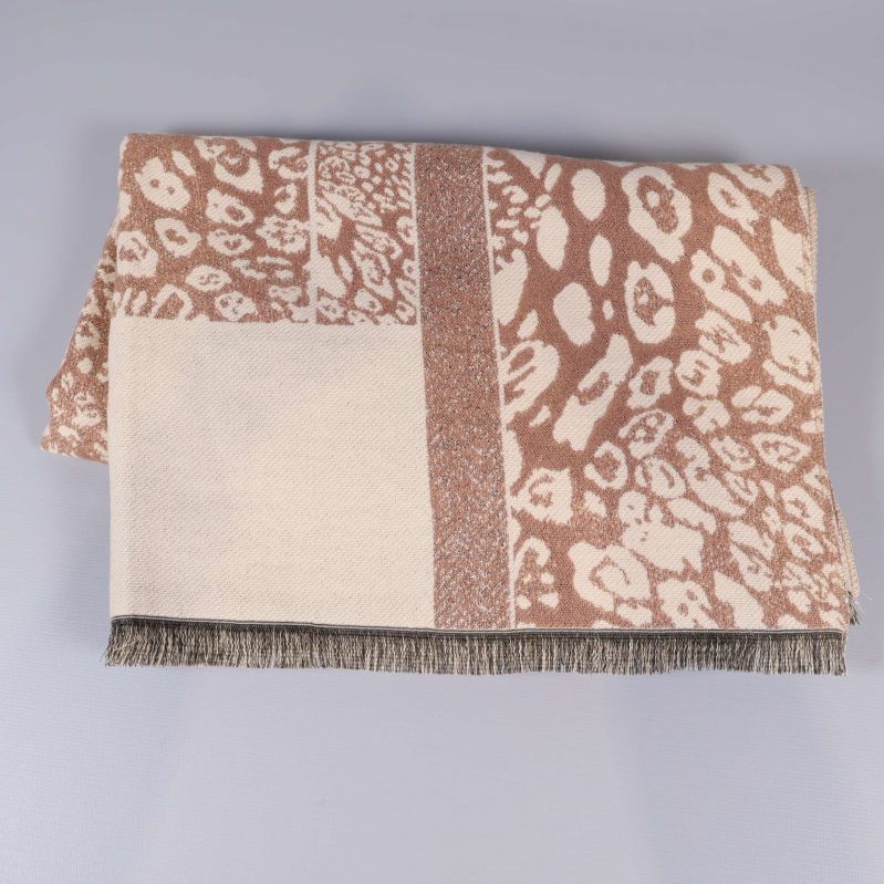 Hopvikt beige och brun halsduk med fransar