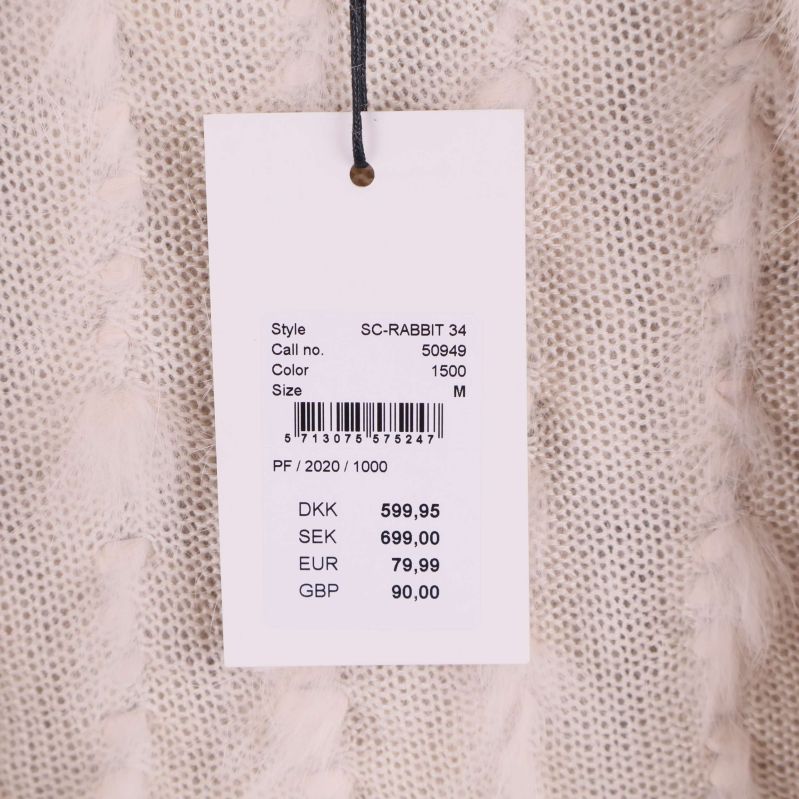 Prislapp med storlek och färg för väst