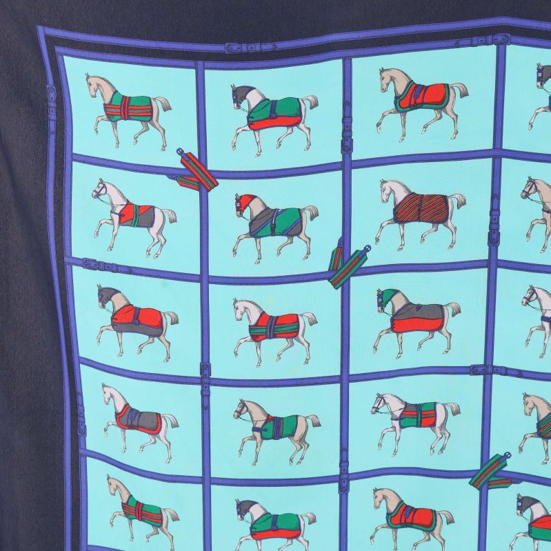 Centrerad ruta med hästar och röda täcken på scarf