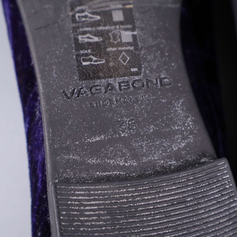 Närbild av yttersula med storlek och logga Vagabond