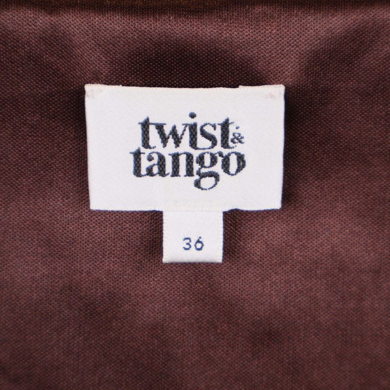 Twist & Tango etikett med storlek 36 i brun paljettklänning