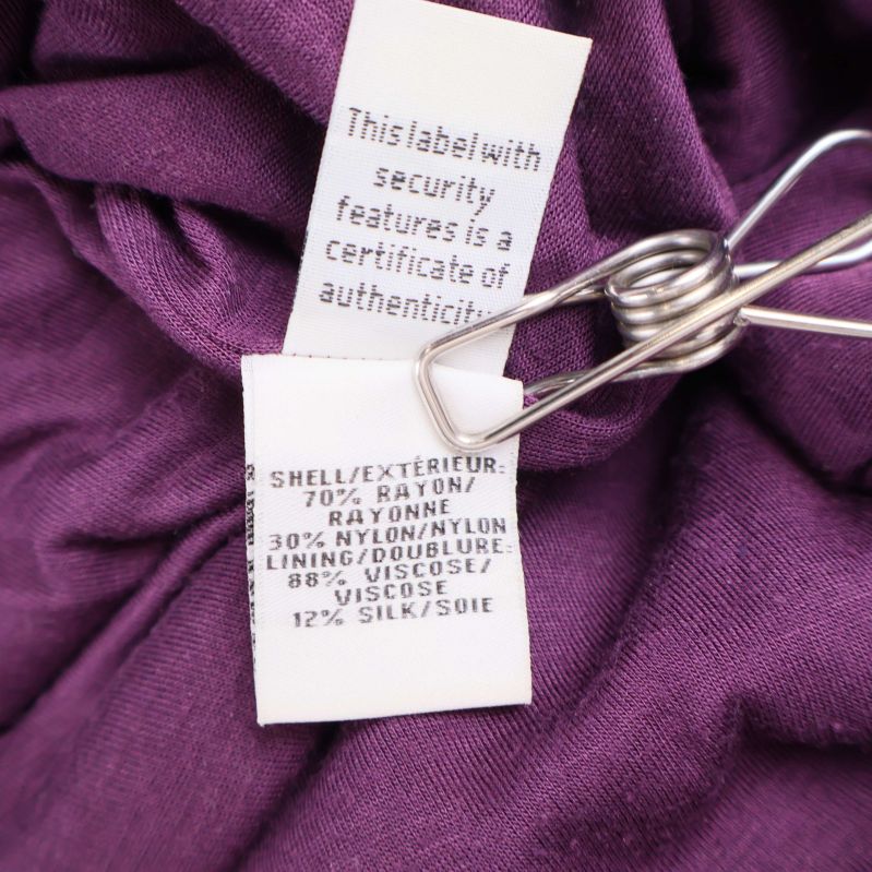 Materialetikett med fördelning på rayon, nylon, viskos och siden