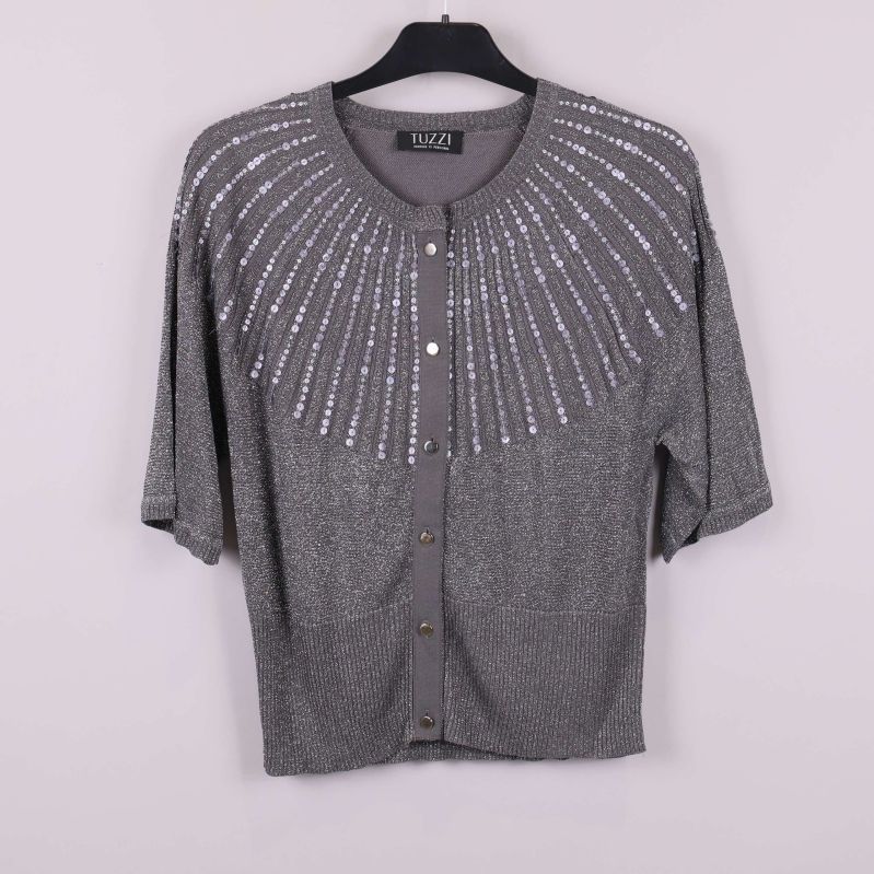 Grå kofta med paljettremsa framtill 