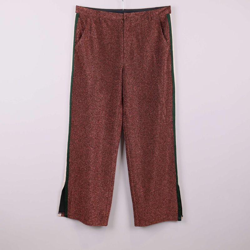 Vida kopparglittriga byxor med gröna sidor