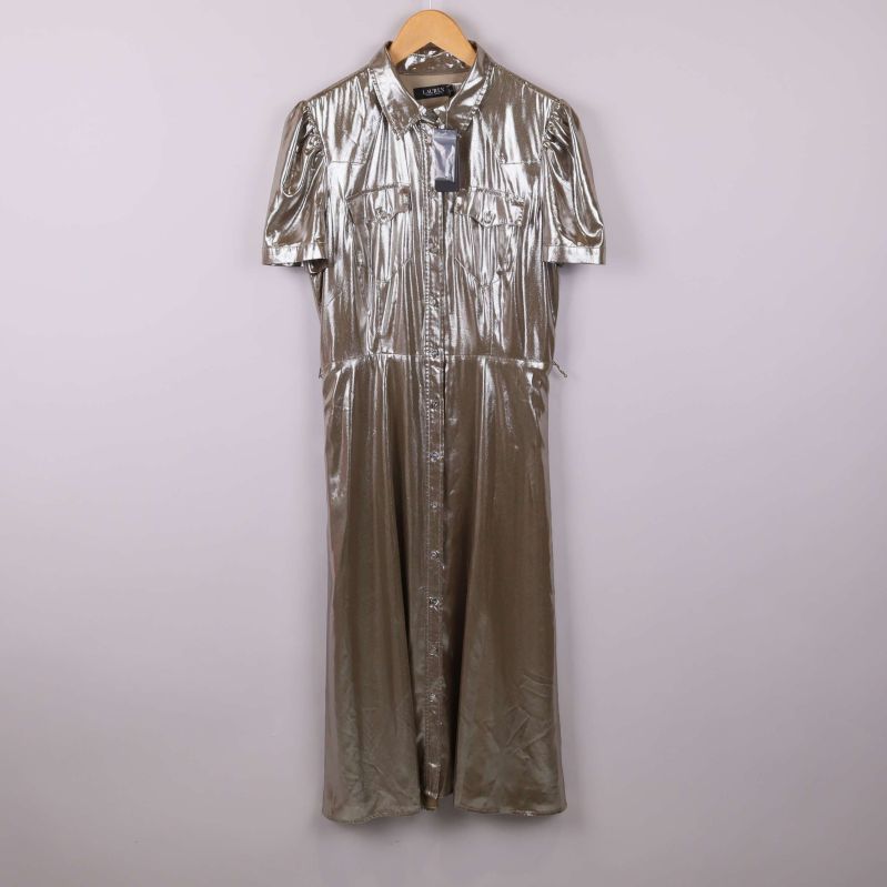 Skjortklänning i metallisk silver från framsidan