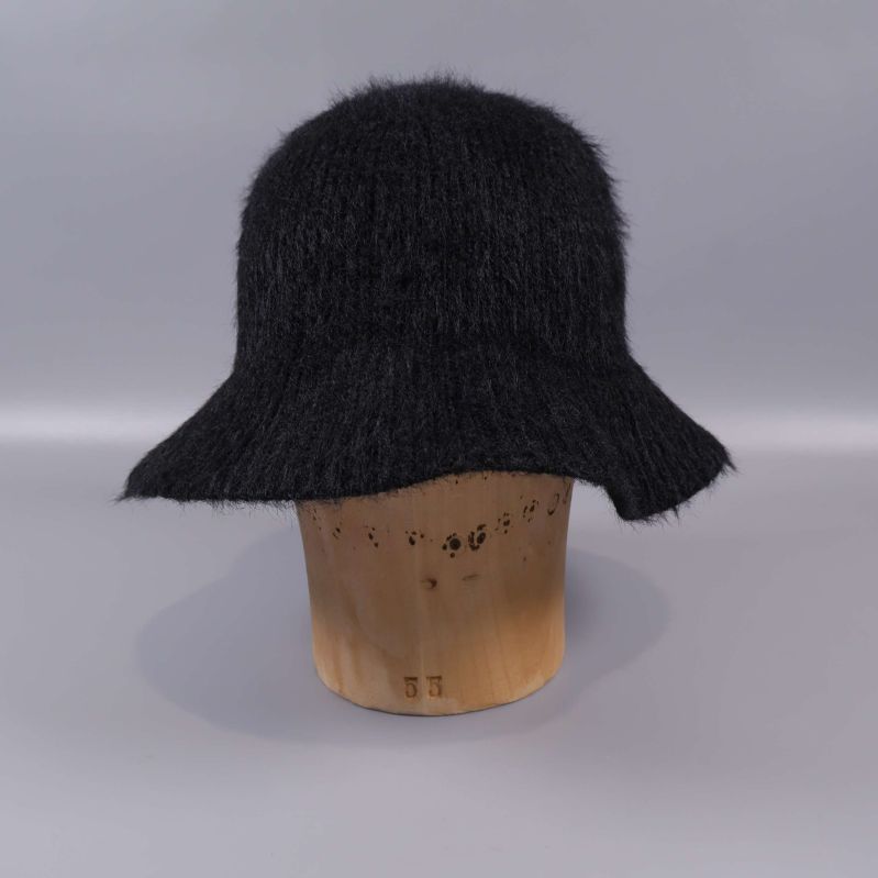 Bucket hat svart luddig stil från rak framsida