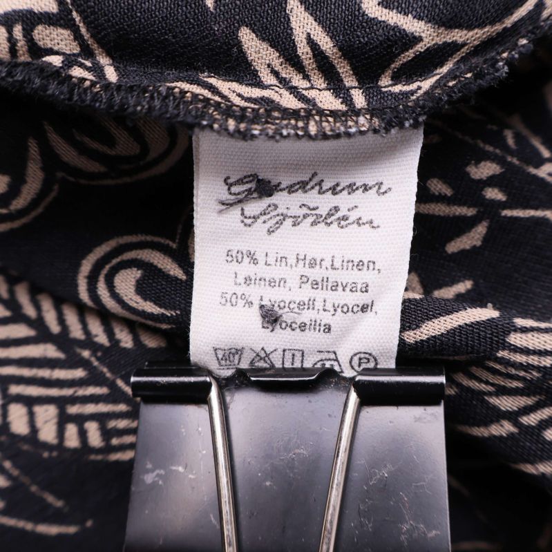 Materialetikett som visar 50% lin och 50% lyocell