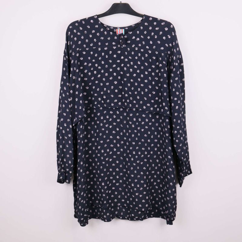 Mönstrad långärmad topp i mörkblått tyg