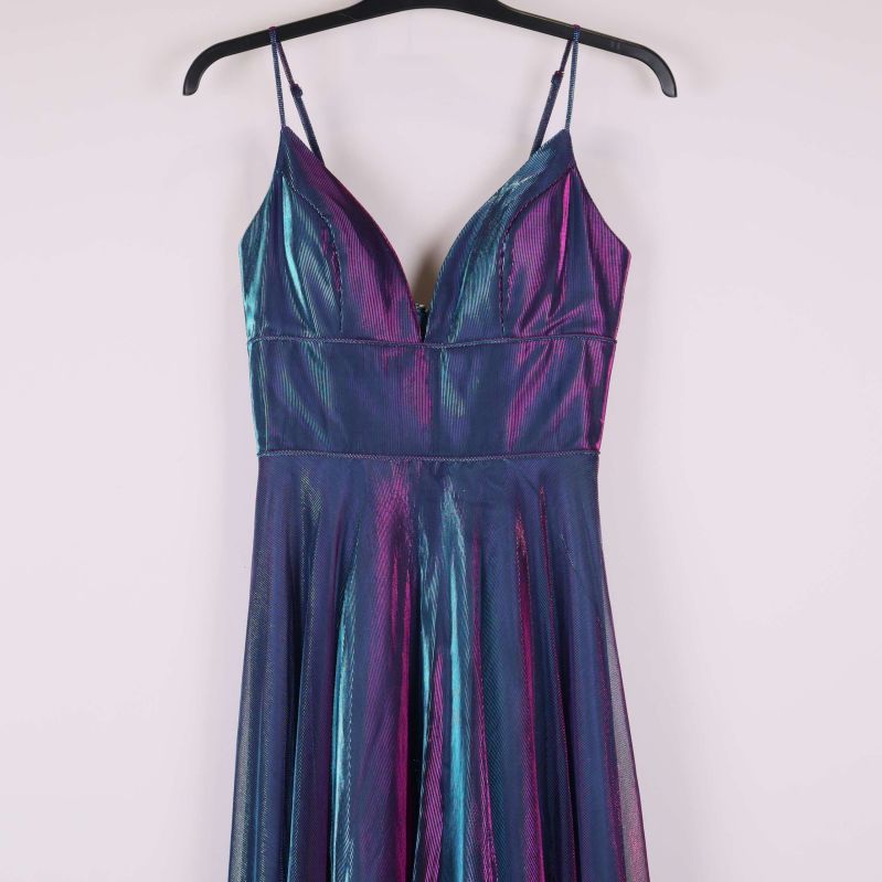 Överkropp av lång glittrig klänning, v-ringad