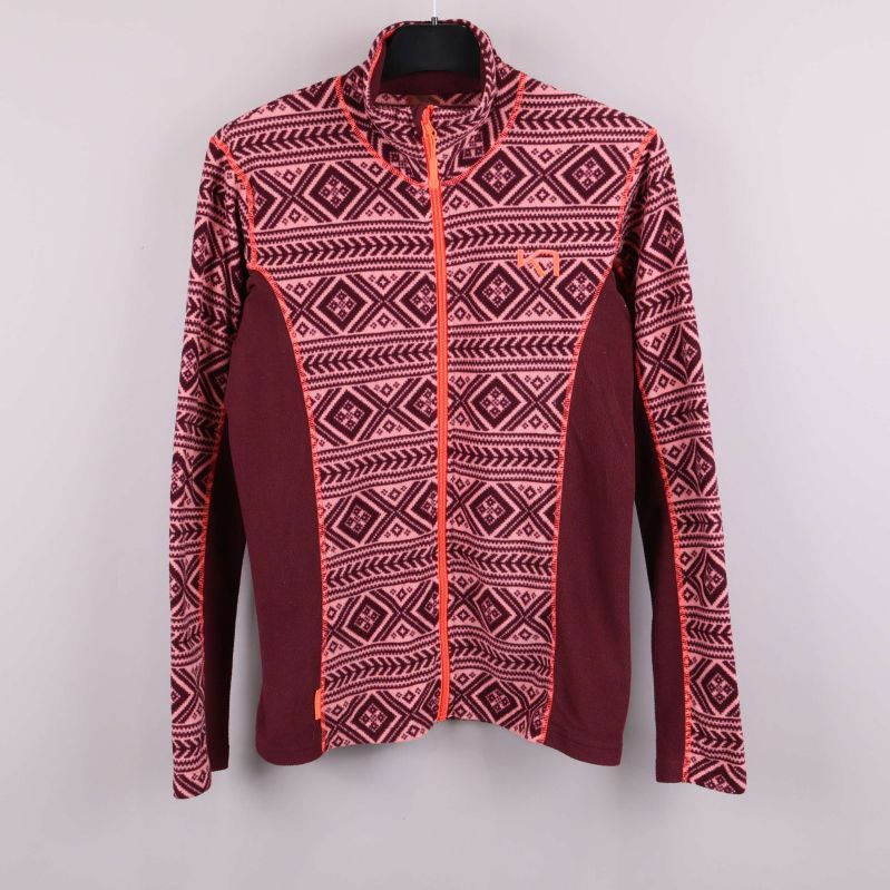 Mönstrad fleecejacka med dragkedja i vinrött och rosa