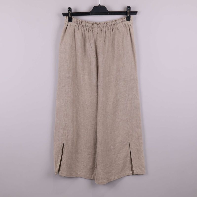 Beiga capribyxor med breda ben och resår i midjan