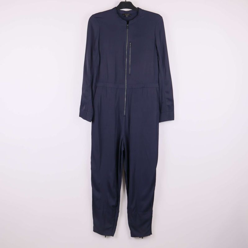 Helbild på mörkblå jumpsuit med dragkedja fram