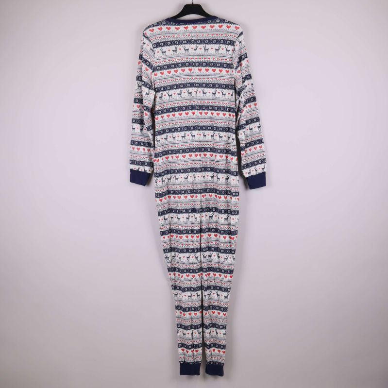 Heldräkt med vintermönster och mörkblå detaljer, bakifrån