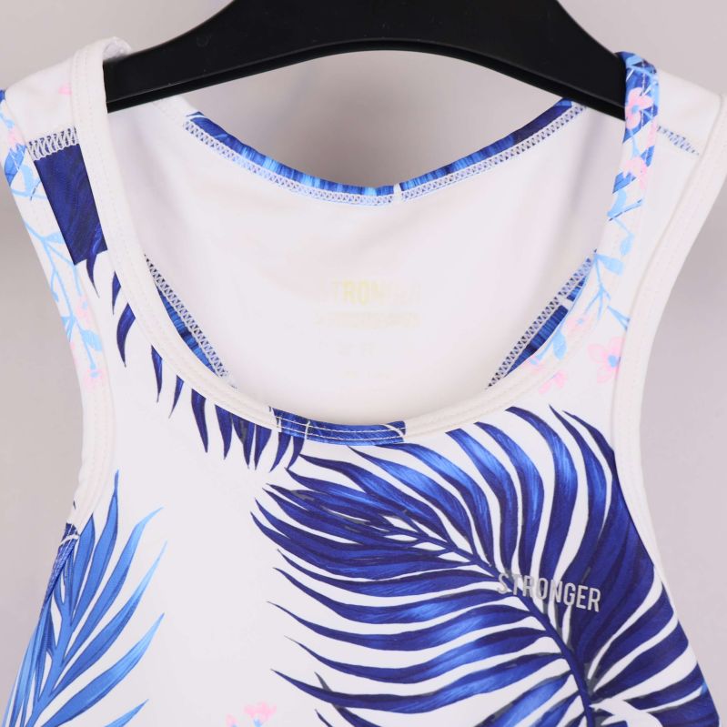 Övre framkant på sport-bh med blått mönster