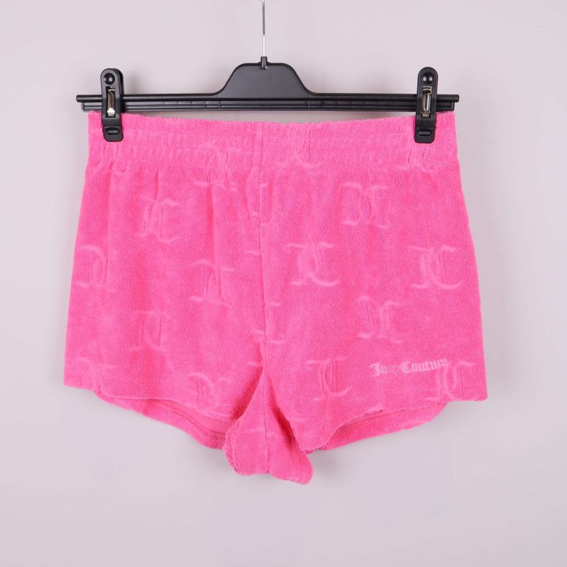 Rosa velourshorts med elastisk midja och logobroderi
