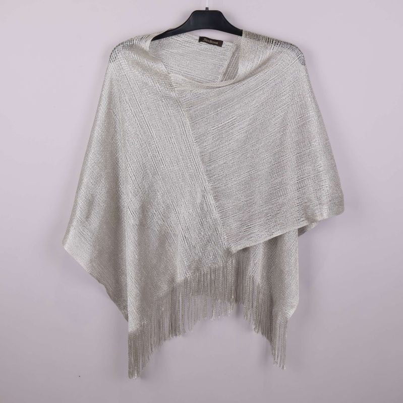 Poncho med glansig finish och fransar framtill