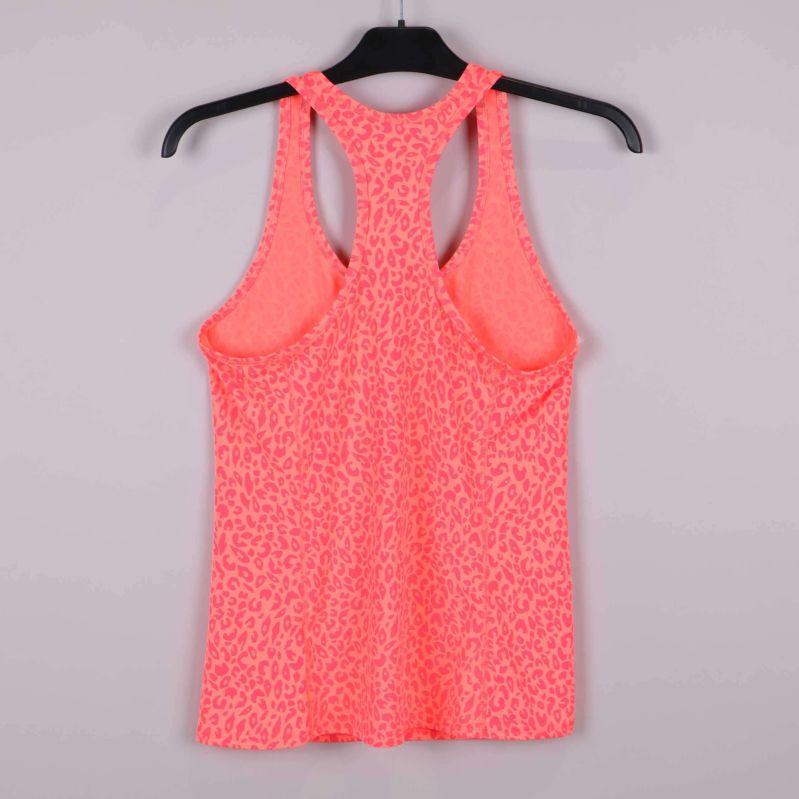 Träningslinne med korallfärgat djurmönster bakifrån