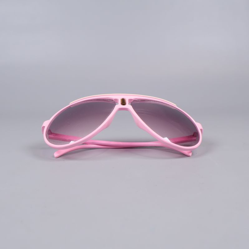 Solglasögon hopfällda med rosa bågar och lila linser