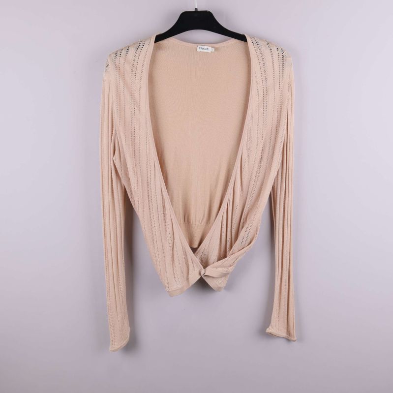 Beige omlottkofta med lång ärm och knut fram