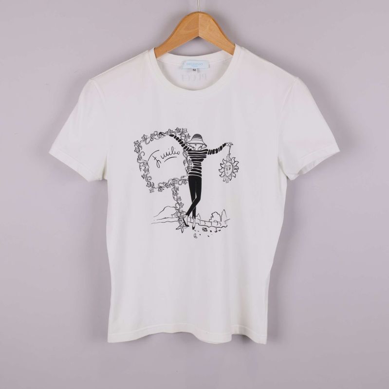 Vit t-shirt med grafiskt svart tryck 