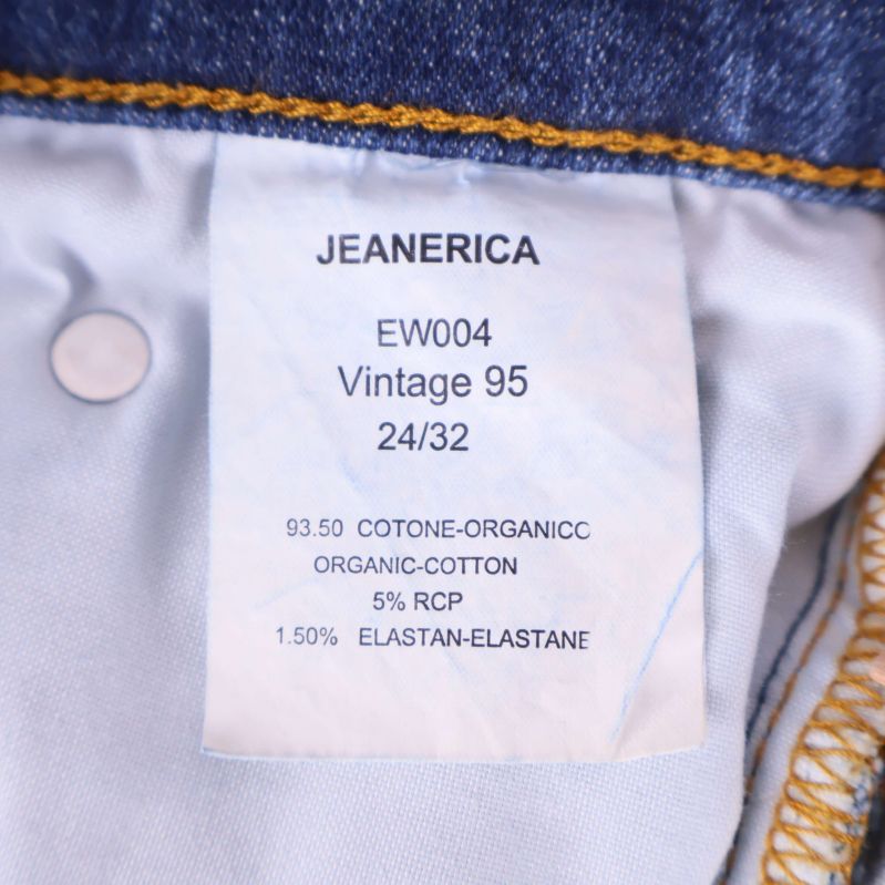 Materialetikett för Jeanerica jeans med materialprocent