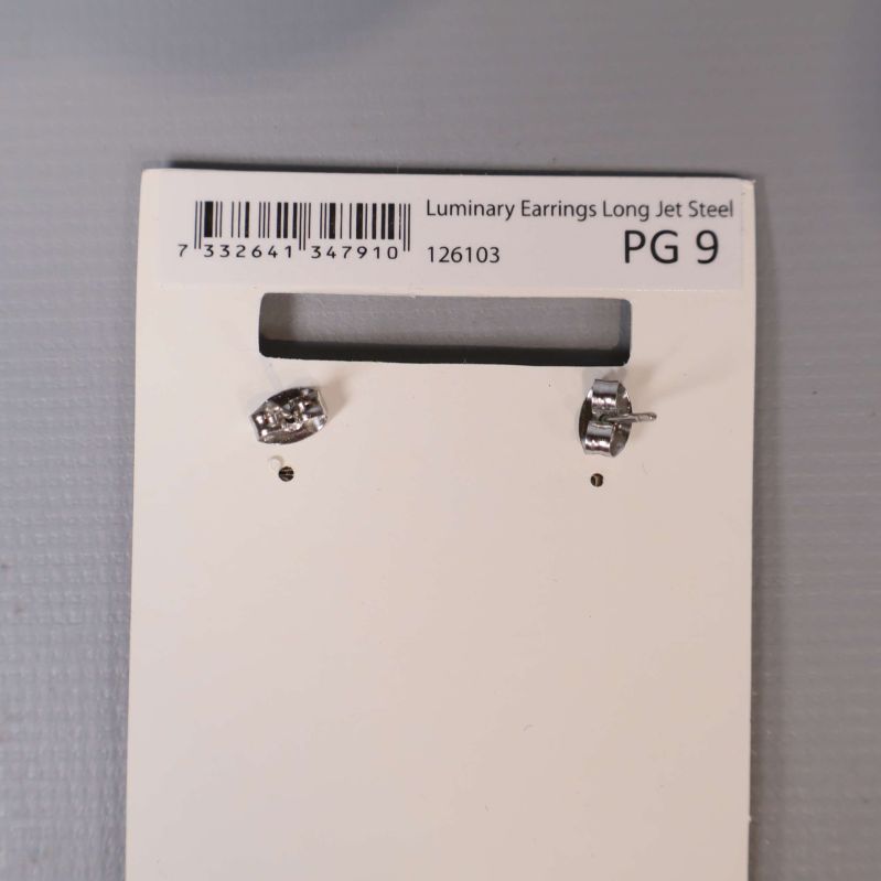 Närbild på örhängen fastsatta med stift på vit kort