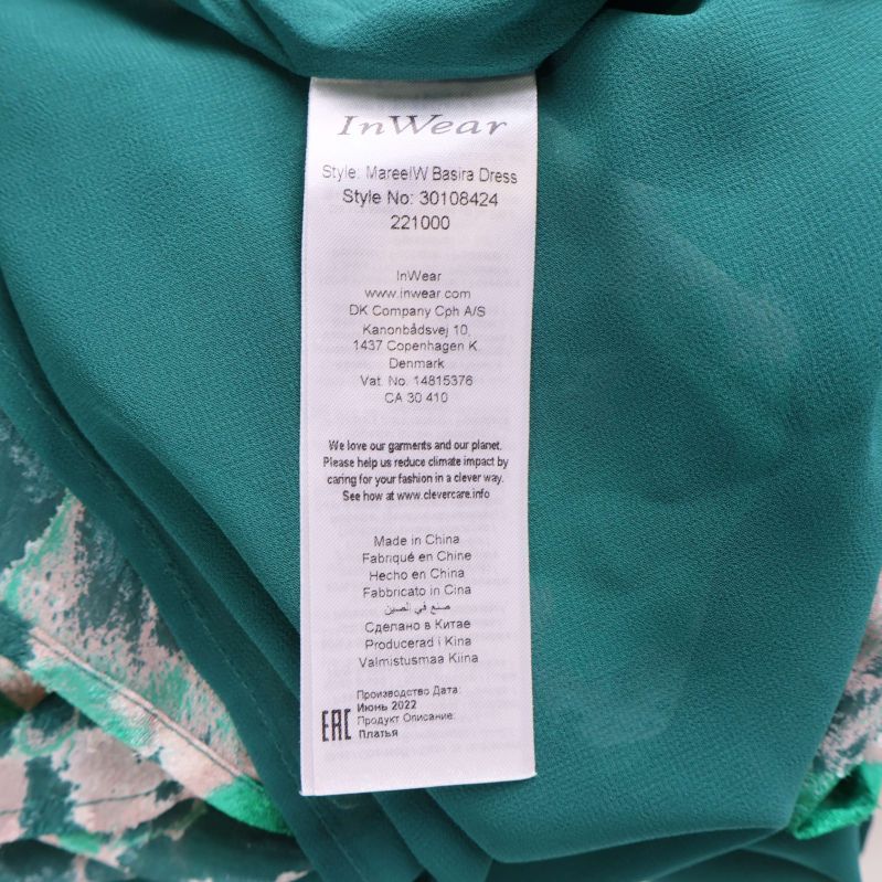Materialetikett InWear klänning, tvätt- och stilinformation