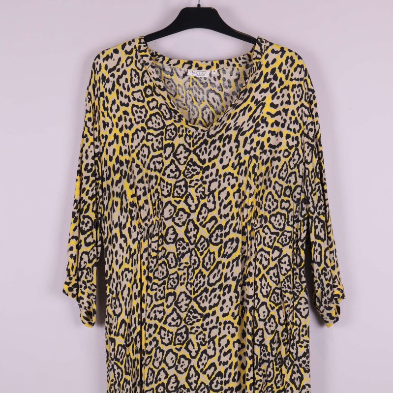 Överdel av leopardmönstrad klänning med v-ringning