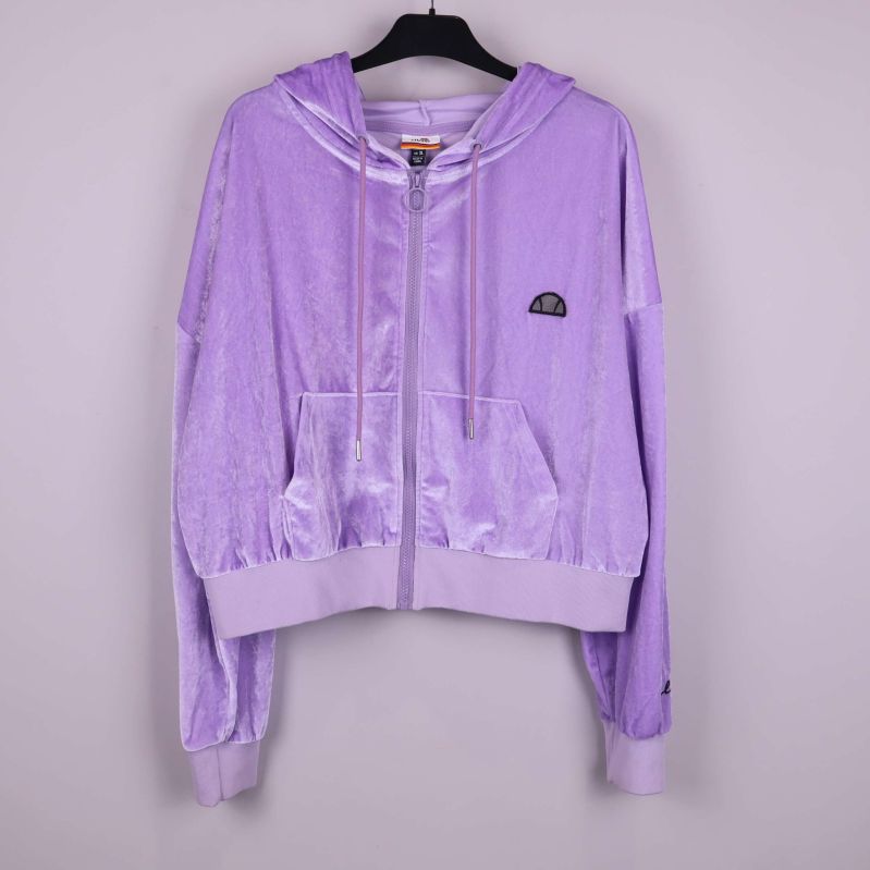 Lila zip-hoodie med huva och fickor framtill
