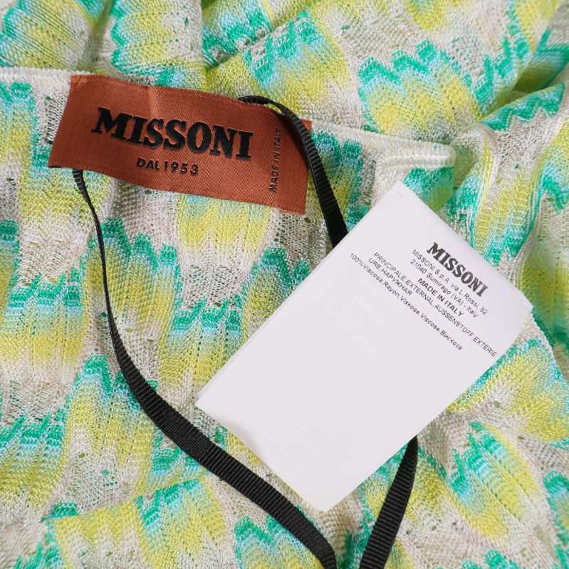 Missoni etikett och materiallapp visas 