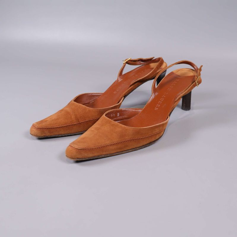 Bruna slingback sandaler med spetsig tå och mellanklack