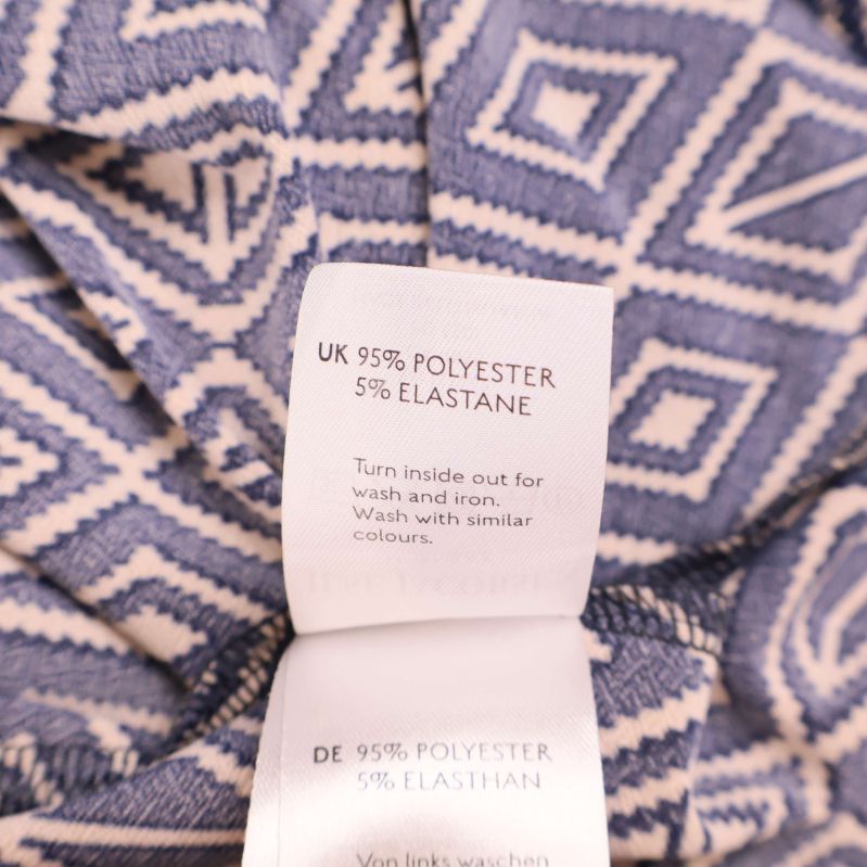 Materialetikett visar 95% polyester och 5% elastan