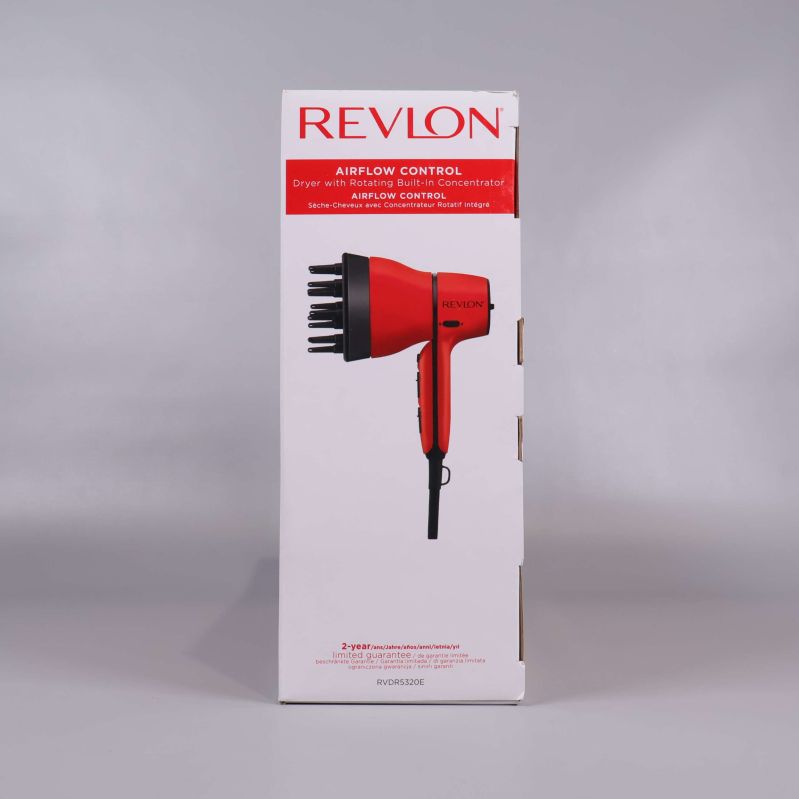 Revlon hårfön ses från sidan på förpackningen