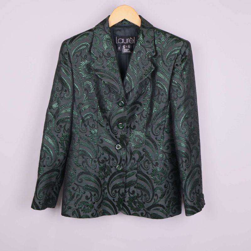 Mönstrad grön blazer med knappar  framifrån