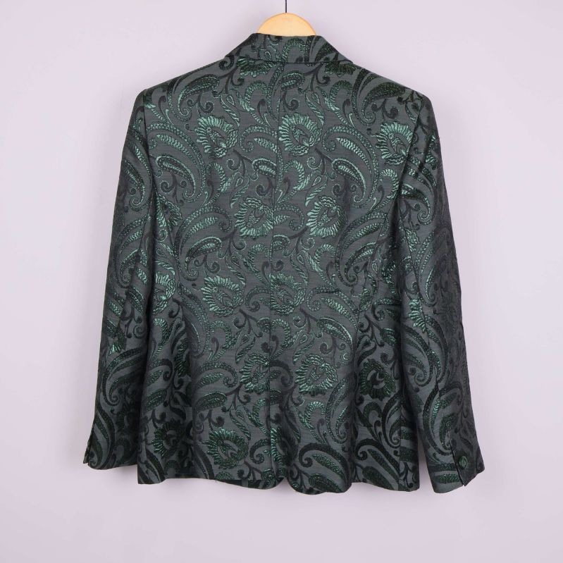 Mönstrad grön blazer med metallic , bakifrån