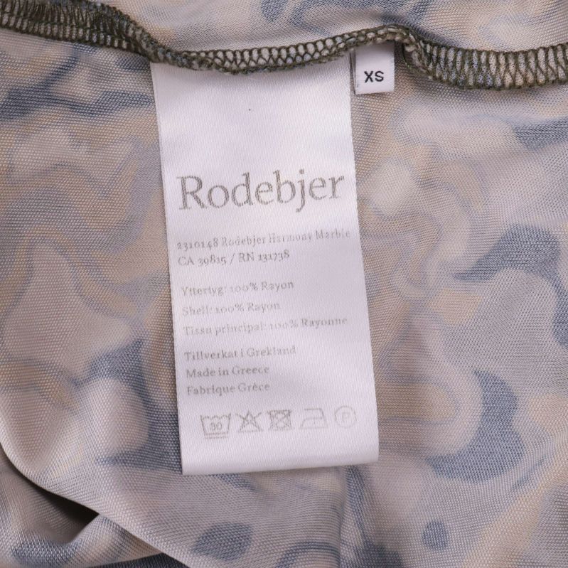 Materiallapp med Rodebjer, visar sammansättning och XS storlek