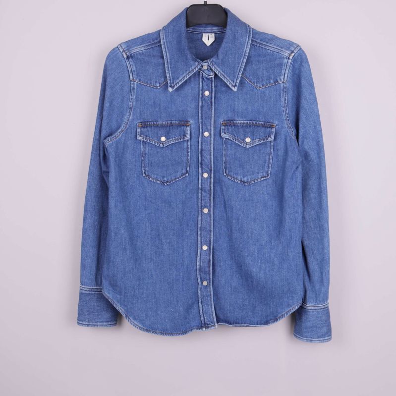 Jeansskjorta i denim med långa ärmar och tryckknappar fram