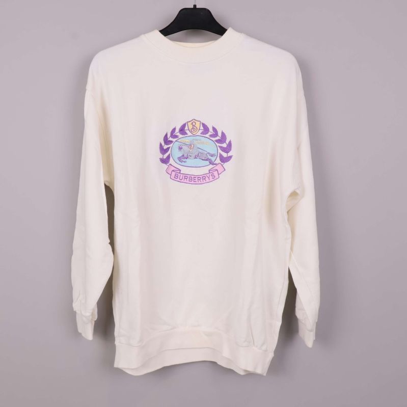 Gräddvit sweatshirt med broderad Burberrys-logga framtill