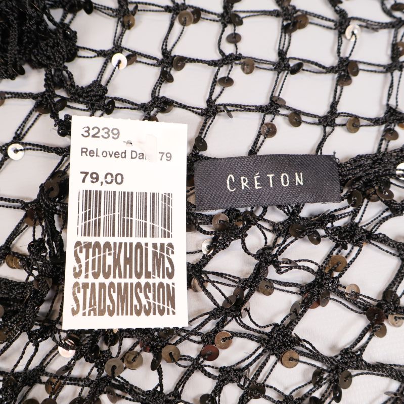 Etikett med varumärket Créton fastsydd på sjalen
