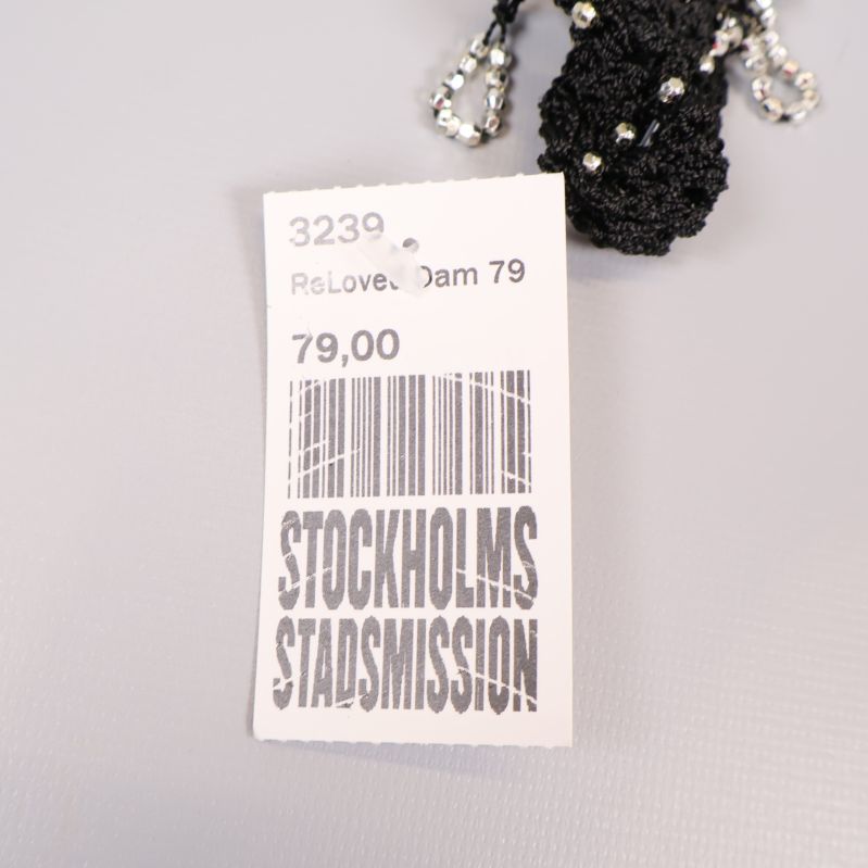 Prislapp med texten Stockholms Stadsmission och pris 79,00